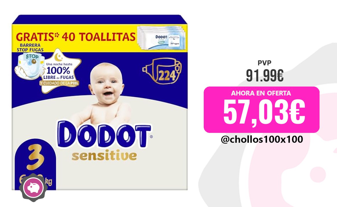 Dodot Pañales Dodot Pañales Bebé Sensitive, Talla 3 (6-10 Kg), 2