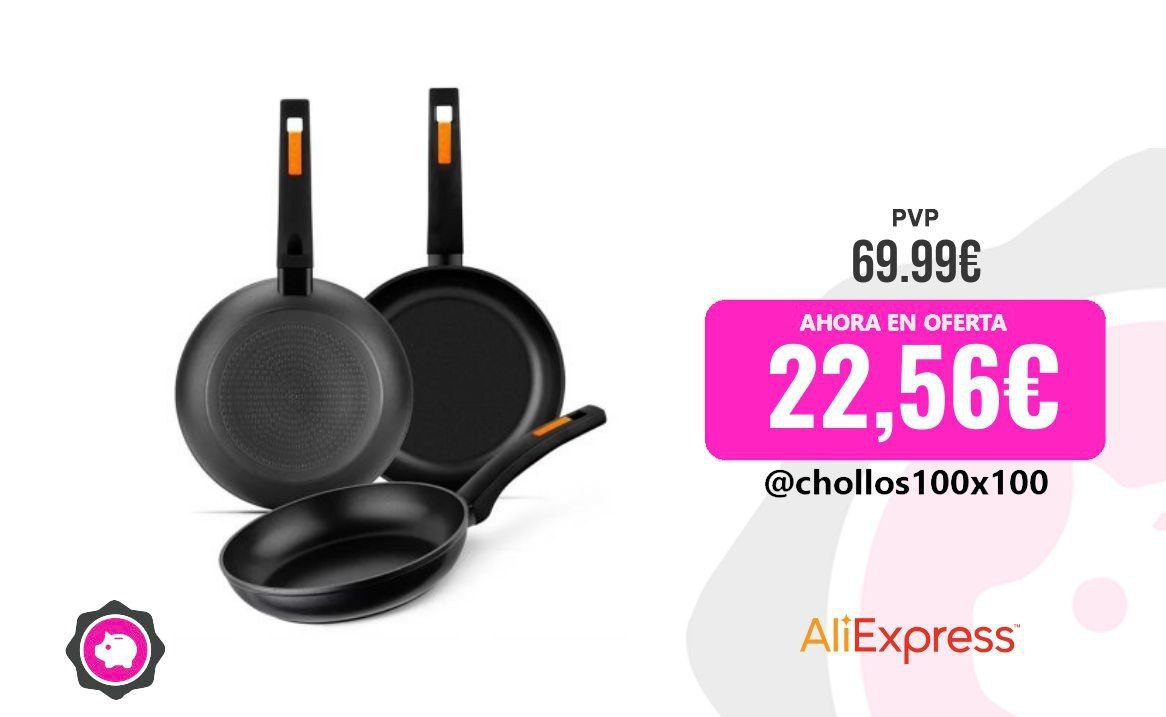 Sartenes Monix Monix Fuego - Set 3 Sartenes, Lote 18, 22 Y 26 Cm, Antiadhere