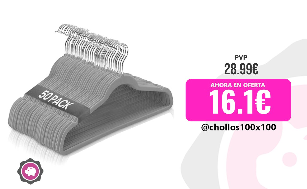 Perchas Terciopelo Ediesi, Perchas Terciopelo, 50 Unidades, Gris, Antide