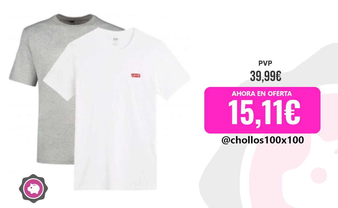 Levi Strauss -Co Camiseta Hombre Levis 2Pk Crewneck Graphic White Grey L