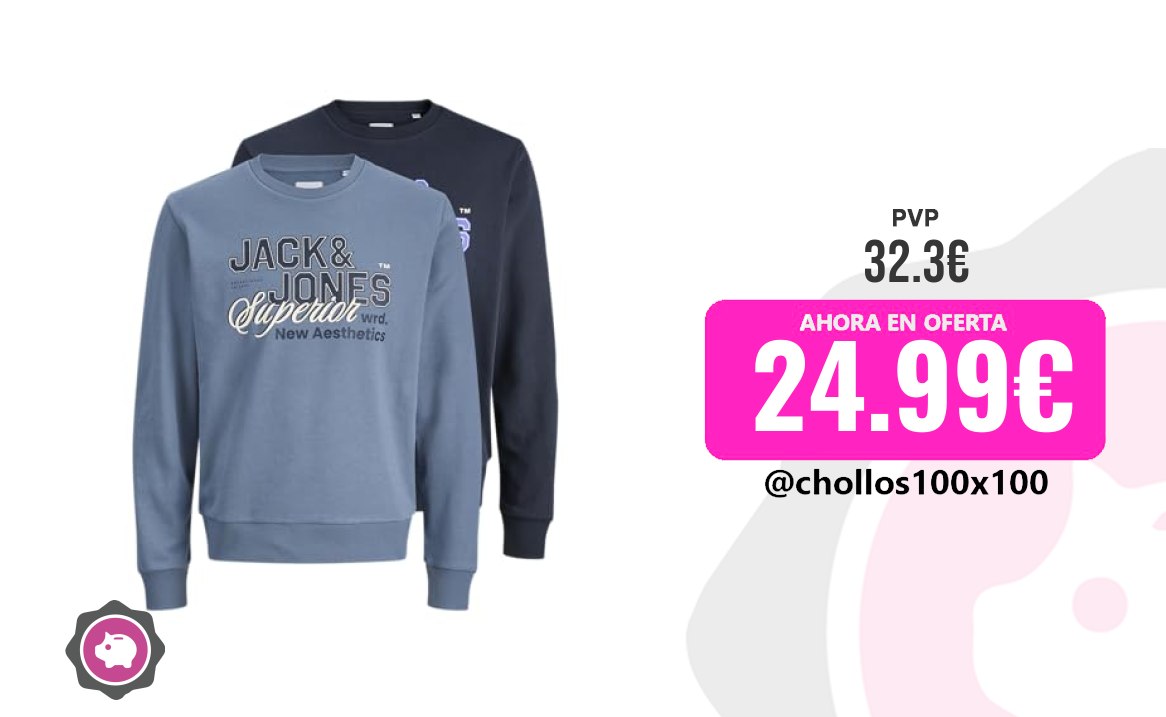 Jack & Jones Jack & Jones Jjelogo Sweat Crew 2 Col Ss26 2Pk Mp, Azul Mar