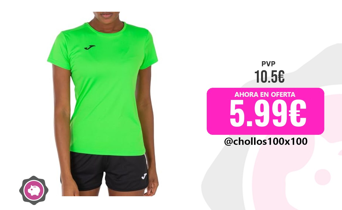 Camiseta Joma Joma Combi W M/C, Camiseta Mujer, Verde Flúor, L