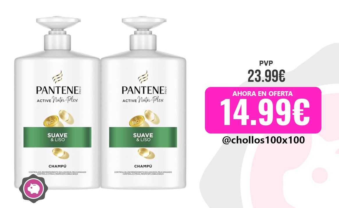 Champú Suave Pantene Pro-V Suave Y Liso Champú 2X1000Ml Dispensador