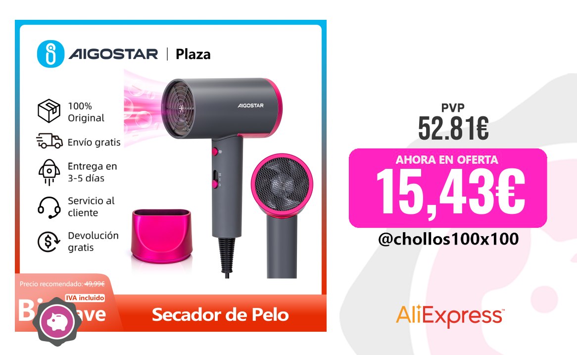 Secador Iónico Secador De Pelo Ionico, Ligero Y Compacto, 2 Velocidades, 3