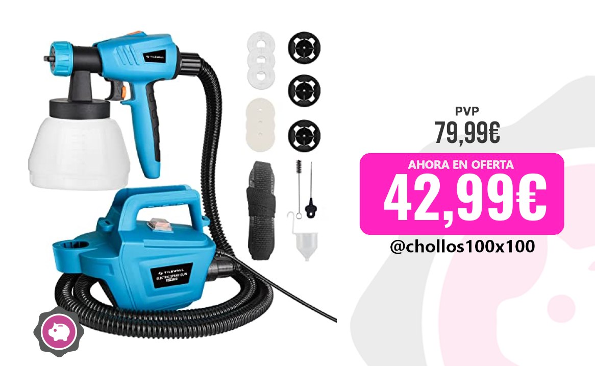 CUPONAZO y Jardín Pistola de Pintura Tilswall, 800W HVLP 1200ML/Min Pistola P