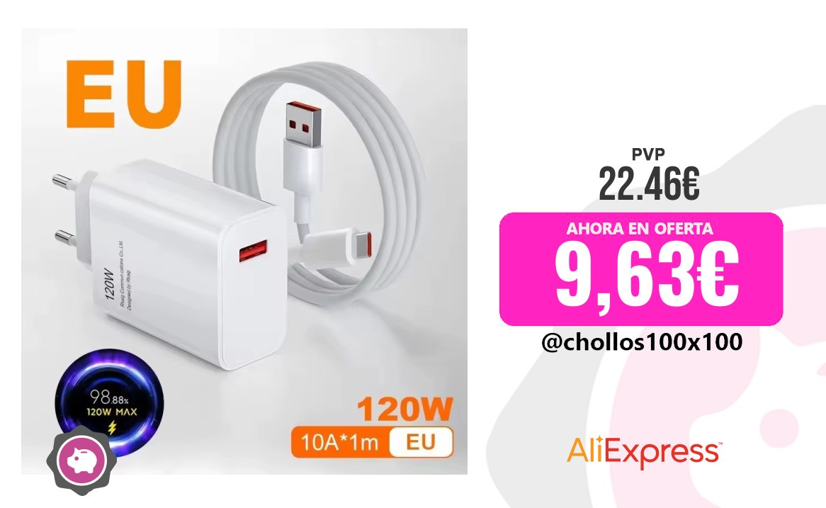 Xiaomi Cargador Cargador Superrápido Xiaomi De 120W, Adaptador De Carga T