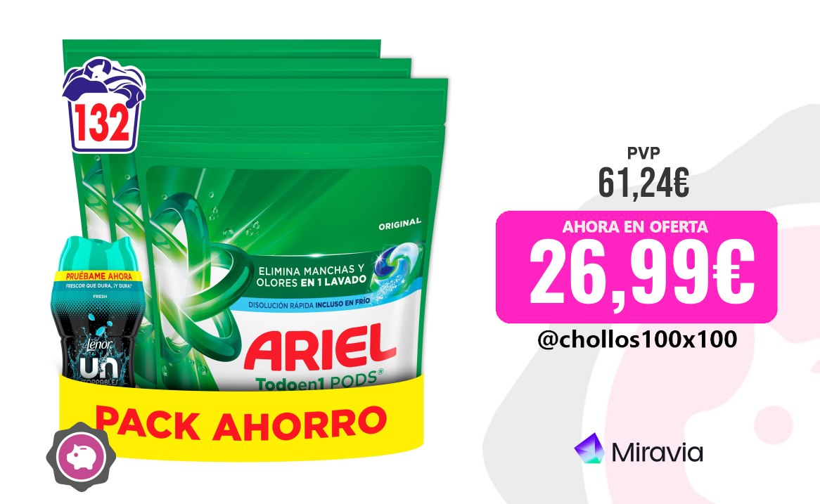 Ariel Pods Ariel Pods Original 132 Lavados (3 X 44 Cápsulas) 0,20€/Lavado