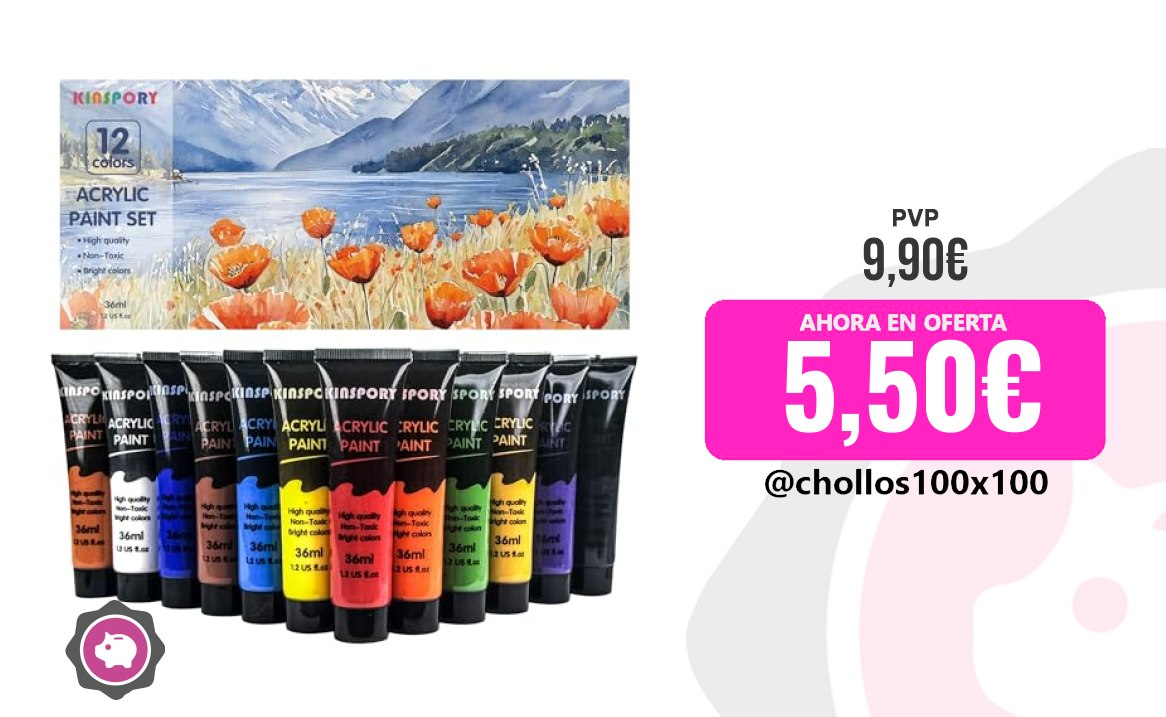 CUPONAZO del hogar KINSPORY Pinturas Acrílicas 12 x 36 ml - Resistente al Agua