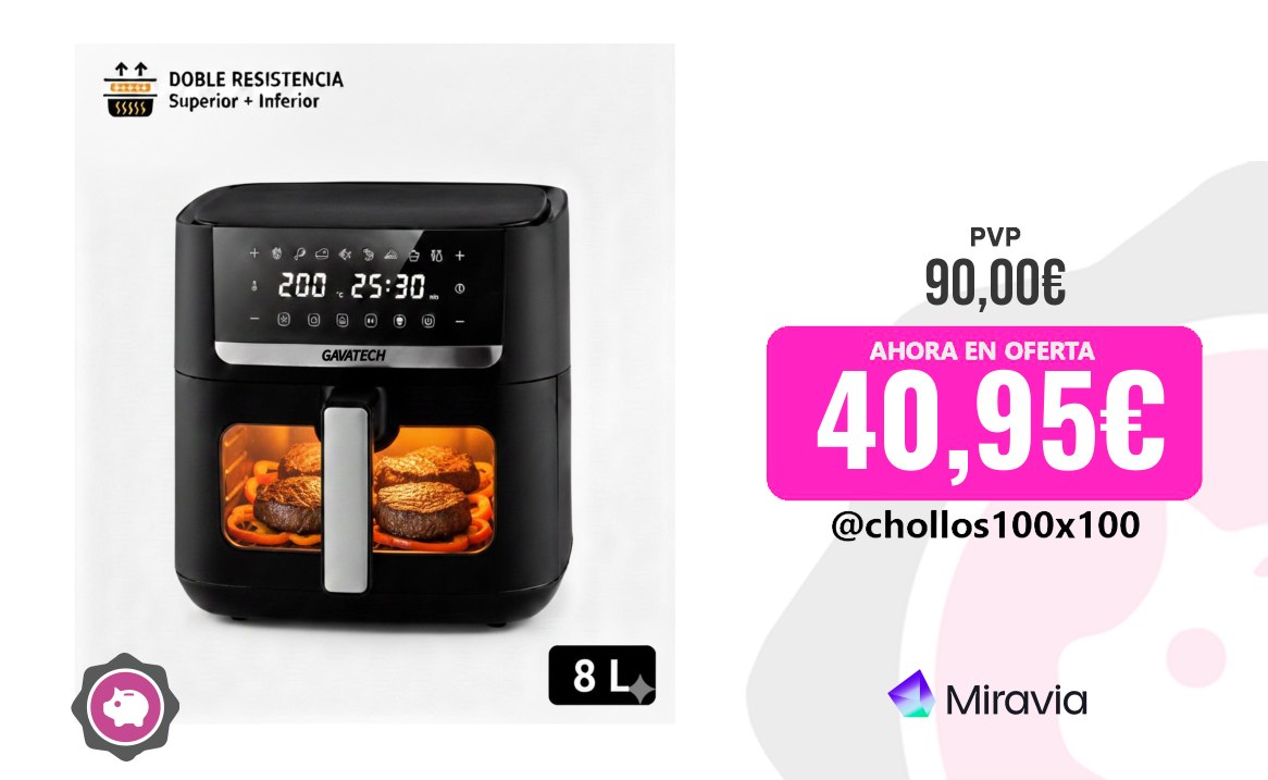 Gavatech Airfryer Gavatech Freidora De Aire 8L, 1800W De Alta Potencia, Doble