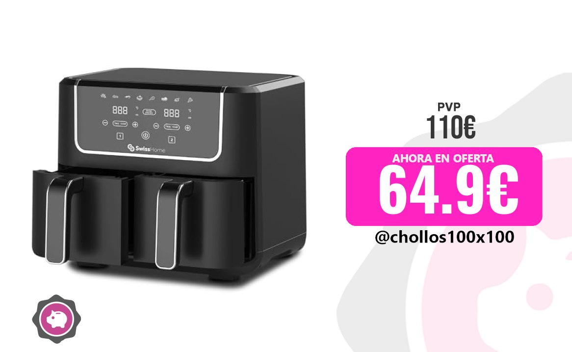 Freidora Swisshome Freidroa De Aire De 2100W Y 2 Ollas De 3L Con 8 Fun