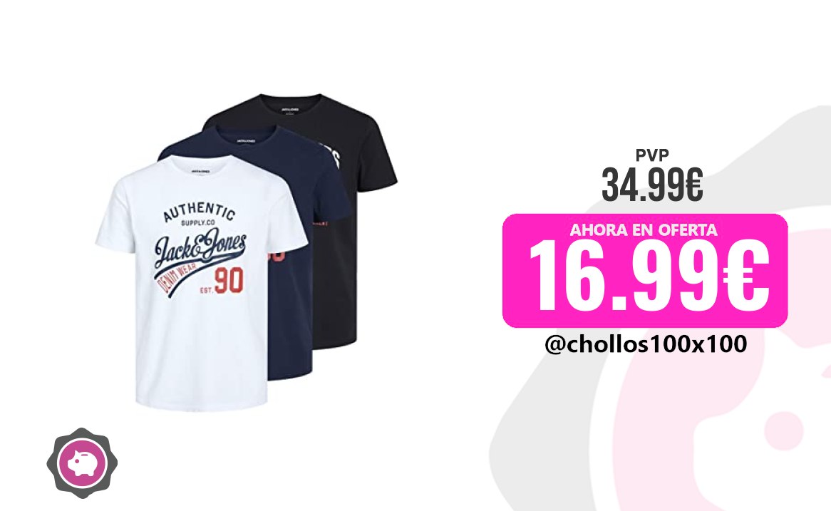 Jack Jones Jack & Jones Male - Camiseta (3 Unidades), Negro, M Pack