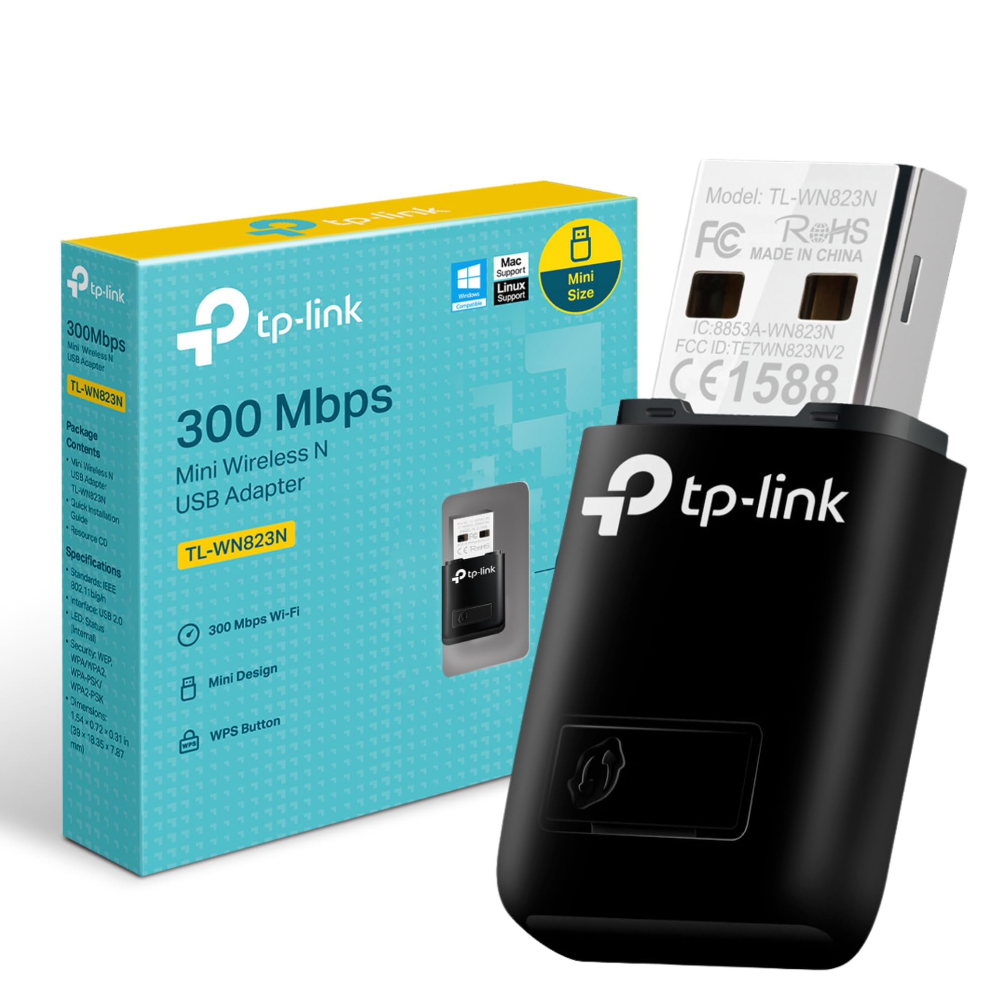 TP-Link TL-WN823N Adaptador USB Tarjeta de Red, Inalámbrico 300Mbps, 2.4Ghz, Puerto USB 2.0, WPS
