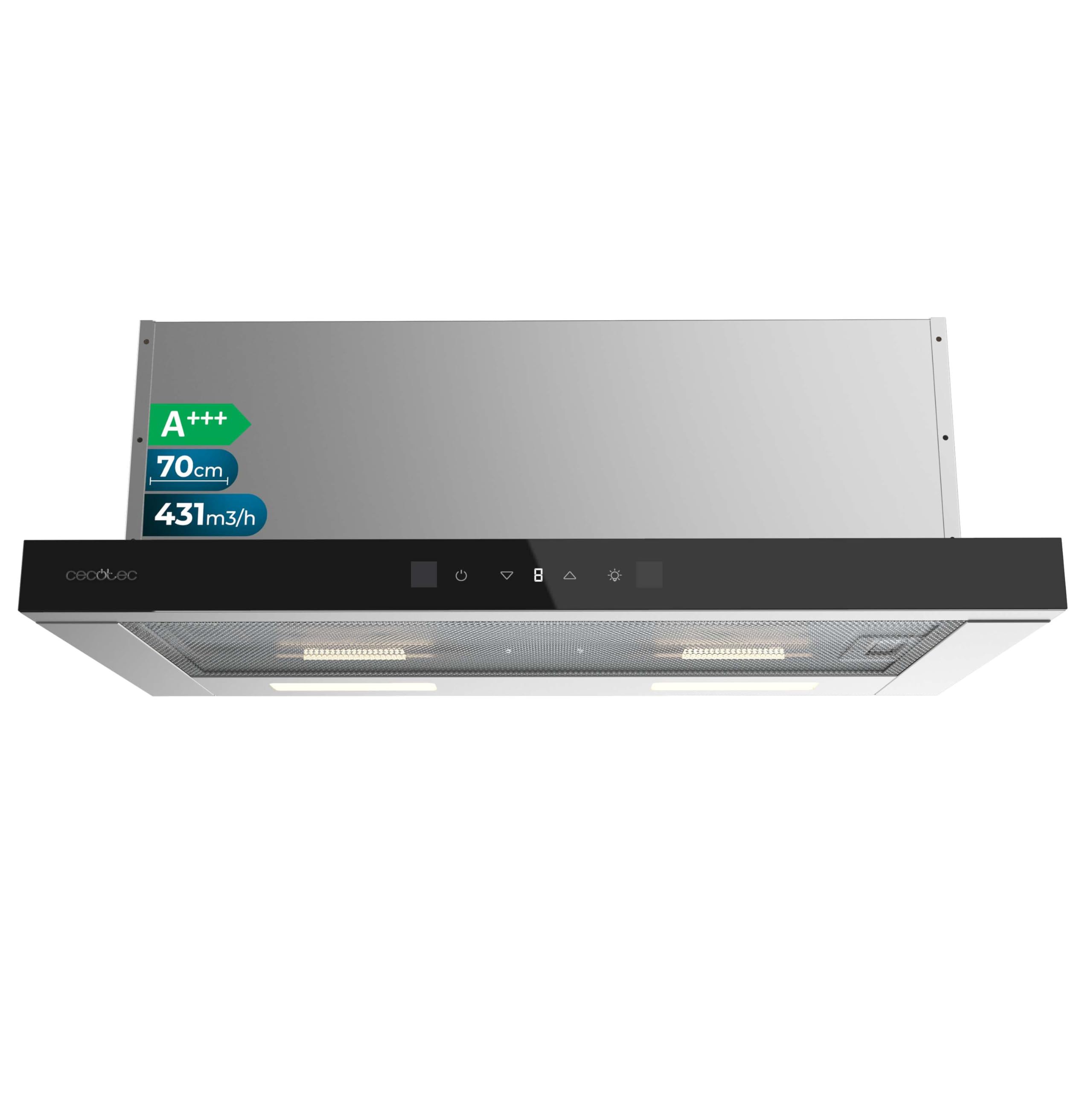 Cecotec Campana Extractora 70cm Telescópica Bolero Flux TLT 704400 Glass Black A+++. Succión 43
