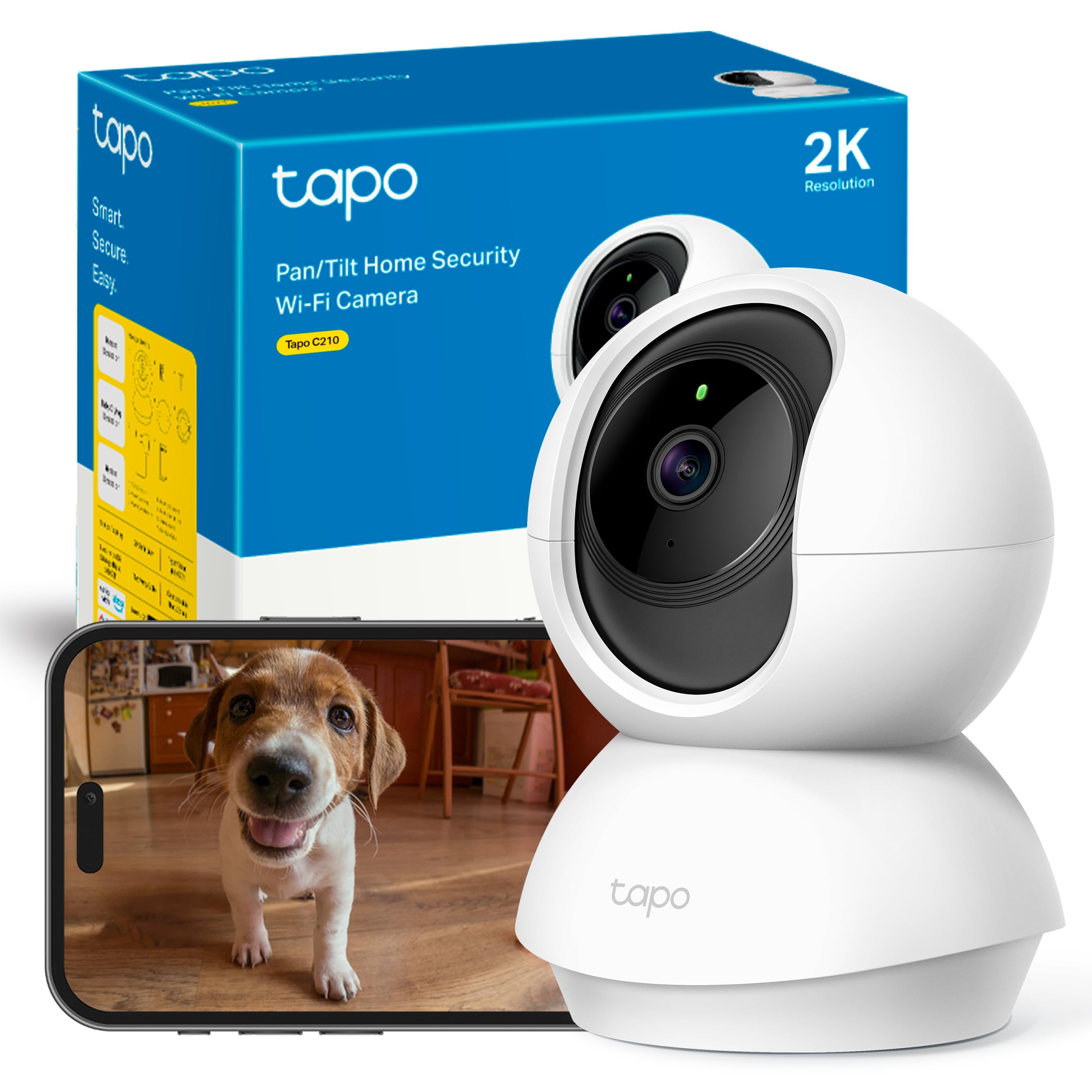 Tapo C210 - Cámara IP WiFi 360° Cámara de Vigilancia 2K (3MP),Visión Nocturna Admite Tarjeta