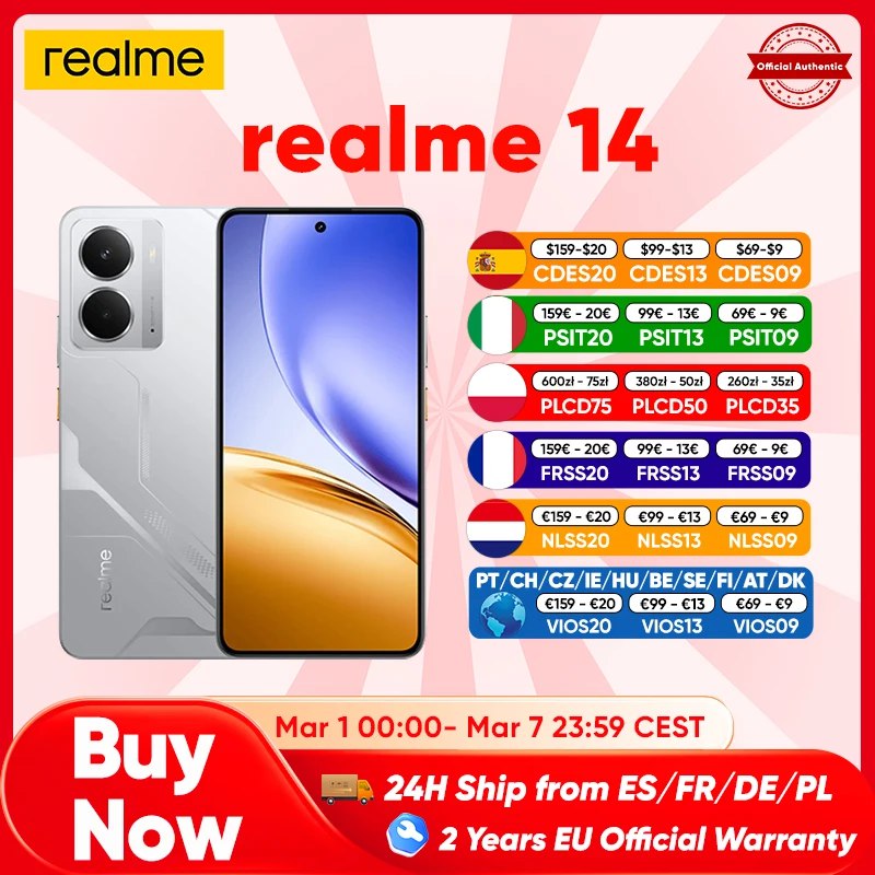 Bajada De Precio Teléfono Inteligente Realme 14 5G, Snapdragon 6 Gen 4, Pantal