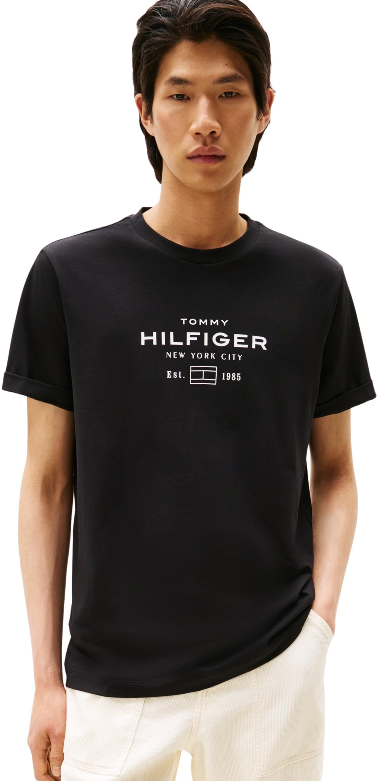 Tommy Hilfiger Camiseta de Manga Corta Hombre Stack Graphic tee con Cuello Redondo, Negro (Black)