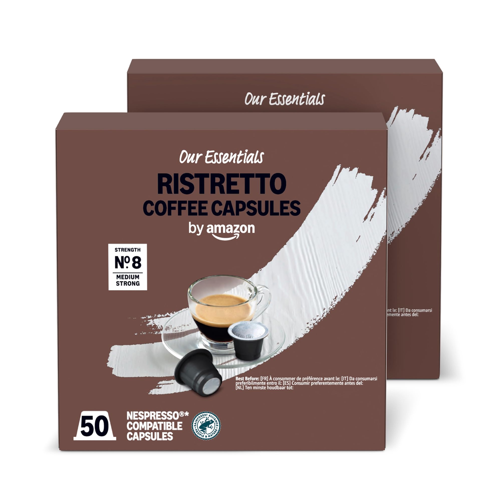 by Amazon Cápsulas de Café Ristretto de Plástico Compatibles con Nespresso, Tostado Medio, 100