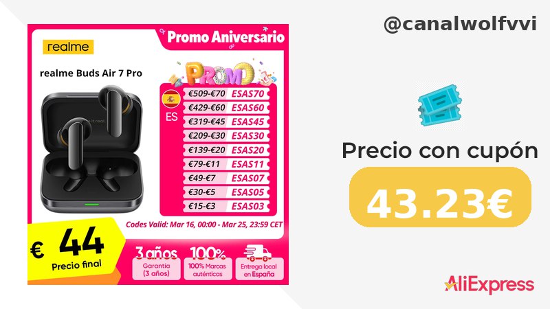 Oferta del día: Auriculares inalámbricos realme Buds Air 7 Pro