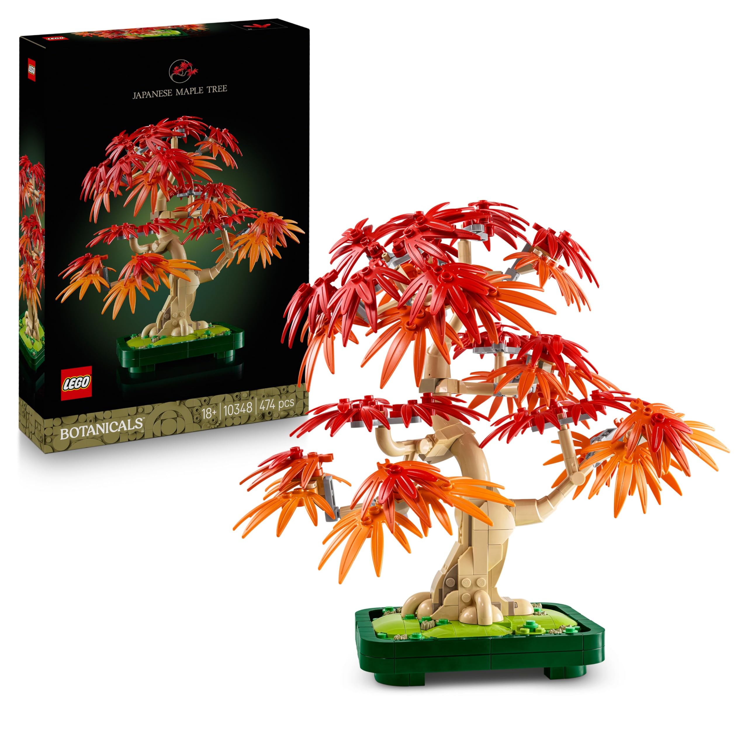 LEGO Botanical Bonsái de Arce Rojo Japonés - Planta Artificial con Hojas Rojas y Naranjas en Ma