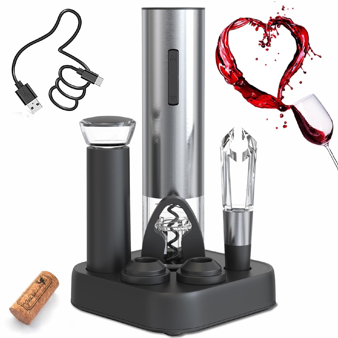 ZOYIDOUX Sacacorchos eléctrico recargable 8 en 1 Juego de regalo, Abridor de vino Eléctrico con