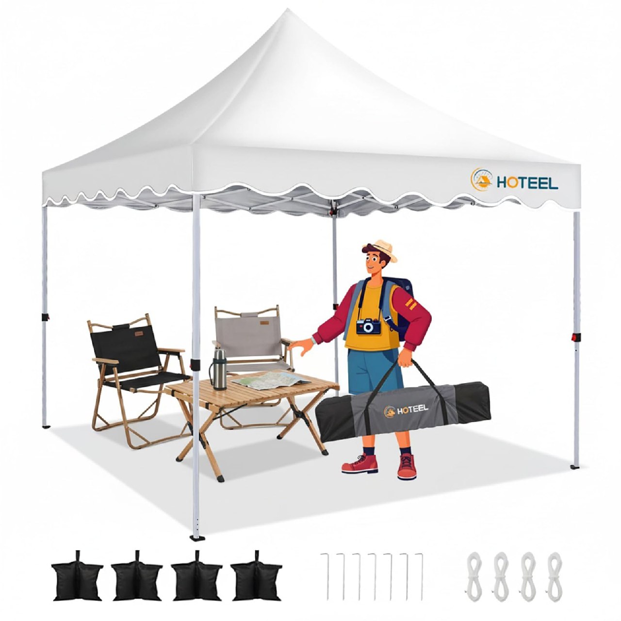 HOTEEL Cenador Plegable 3 x 3 cm, Resistente al Agua, Estable, con 4 Sacos de Arena, protección