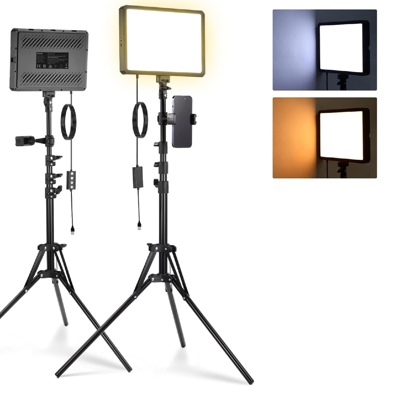 Neewer Básico Paquete De 2 Panel Luz LED Video Con 59''/150Cm Trípodes & Soportes Teléfono, 27