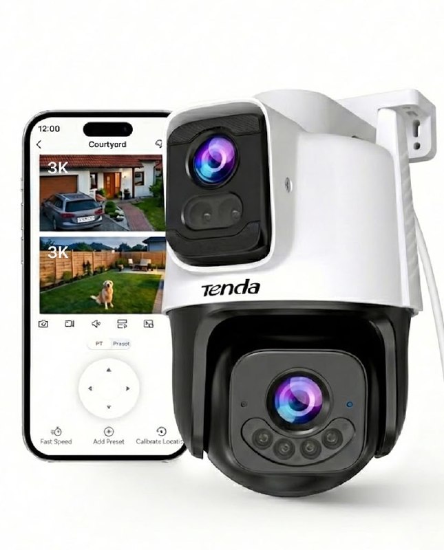 Tenda 5MP+5MP Cámara Vigilancia WiFi Exterior, IA Detección de Personas y Vehículos, Alerta y
