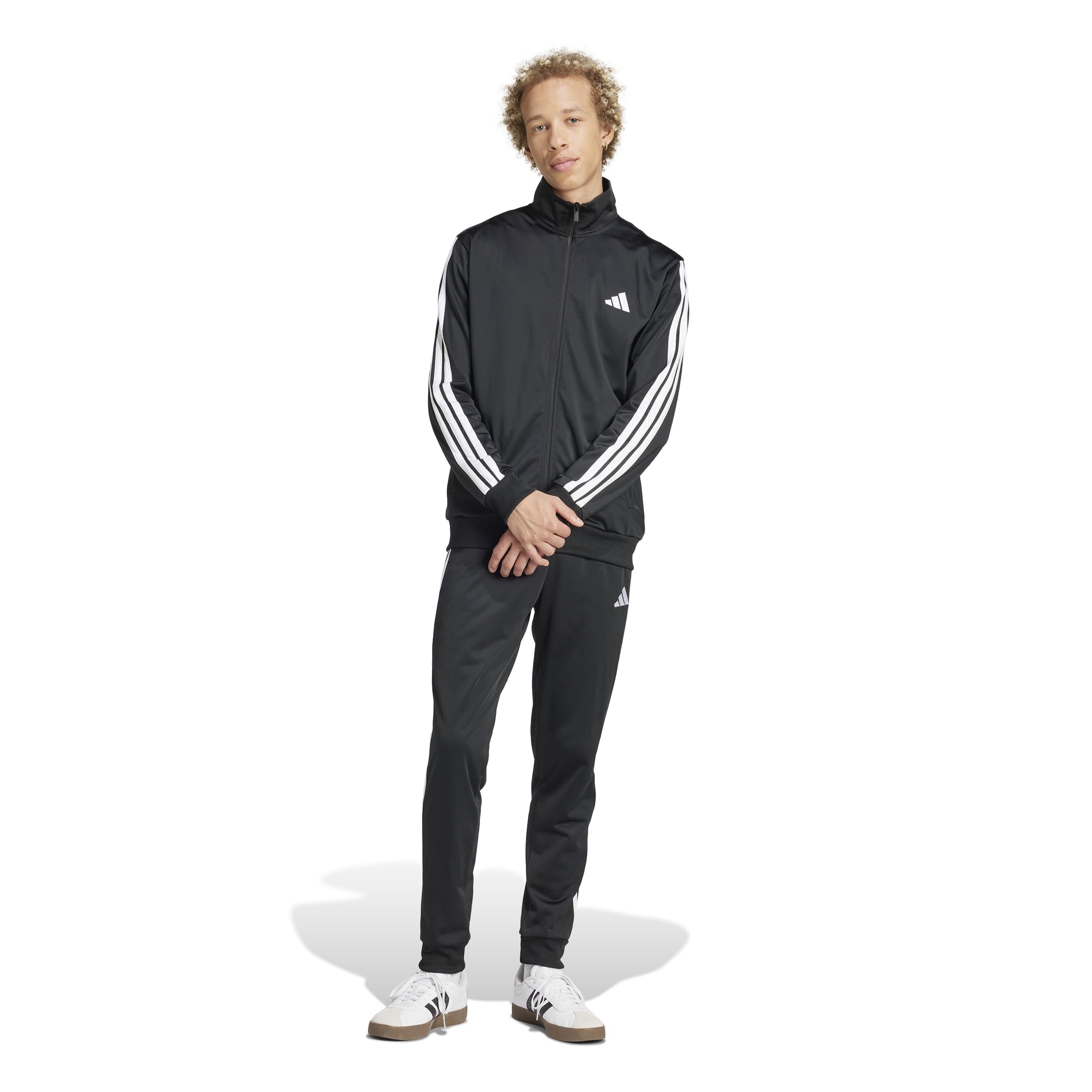 adidas Uomo SPORTSWEAR BASIC 3 STRIPES TRICOT TRACKSUIT, Black, S