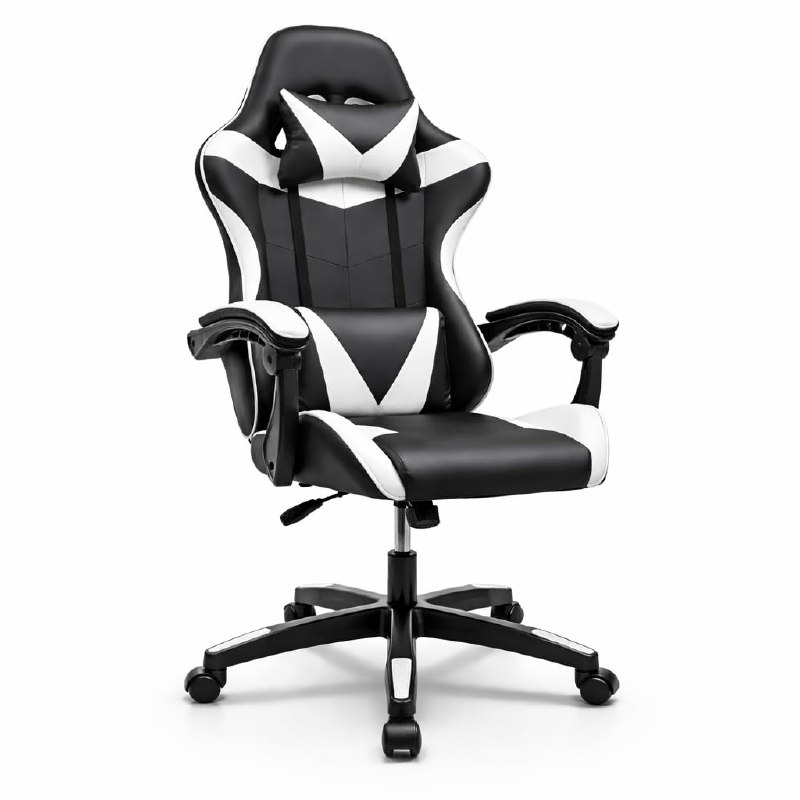 Silla Gaming Ergonómica Reclinable con Cojín Lumbar y Cervical Altura Ajustable, Reposabrazos