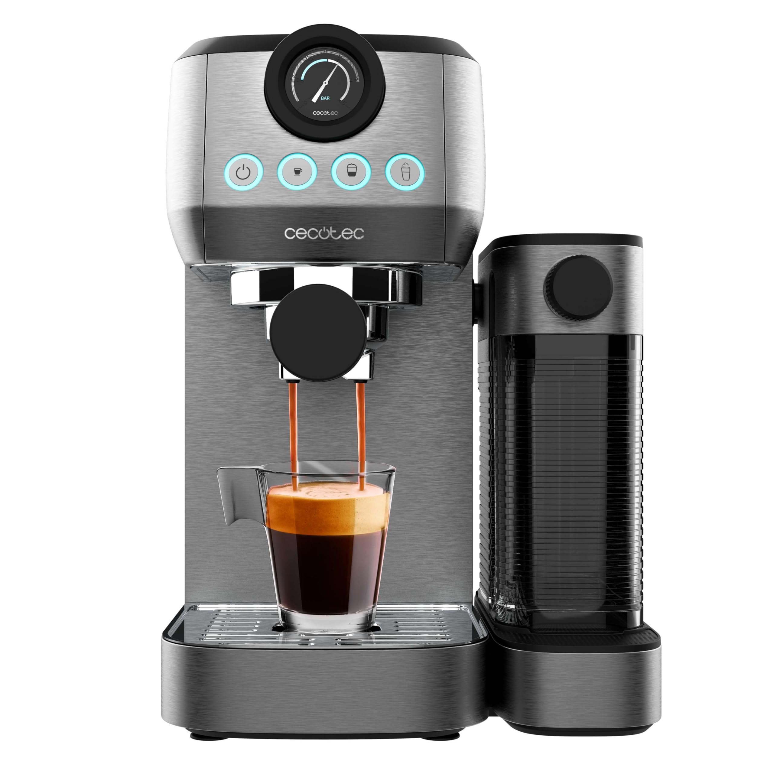 Cecotec Cafetera Semiautomática Power Espresso 20 Steel Pro Latte. 1350 W, Thermoblock, ForceAro