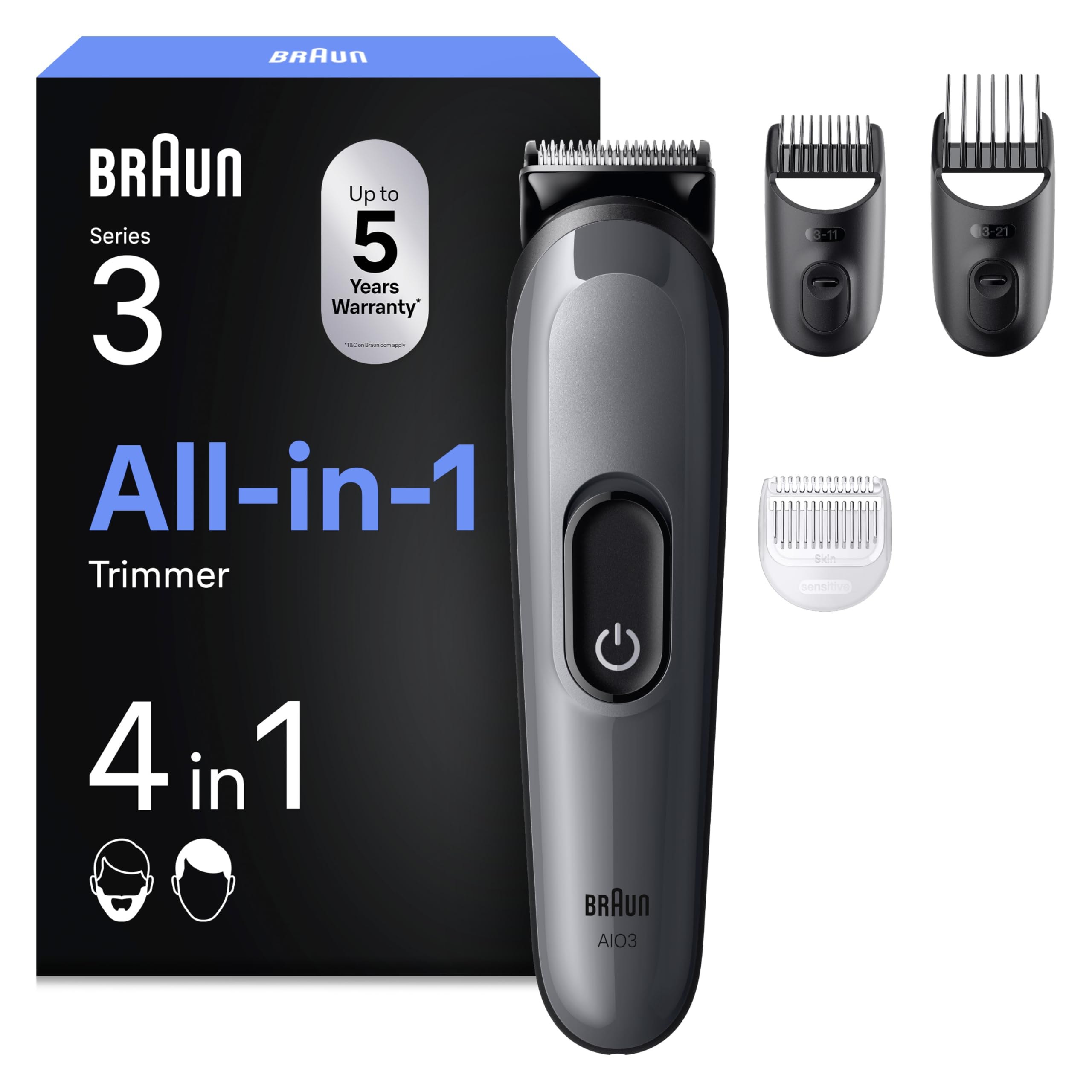 Braun Todo En Uno Series 3 AIO3500, Kit De Styling 4en1, Lámina Ultra Afilada, 14 Longitudes, Re
