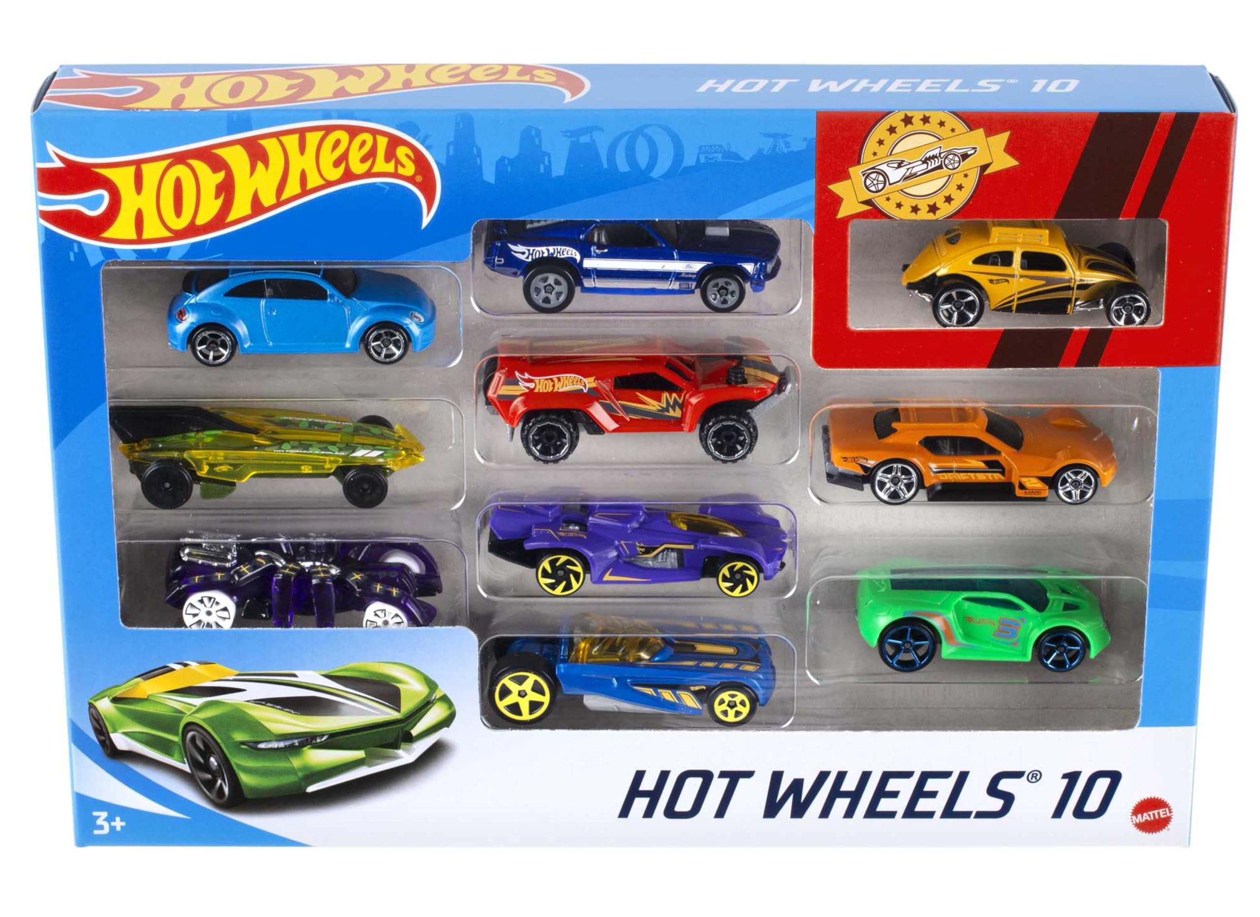 Hot Wheels Pack de 10 Vehiculos, Coches de Juguete (Modelos Surtidos, selección aleatoria), 5488