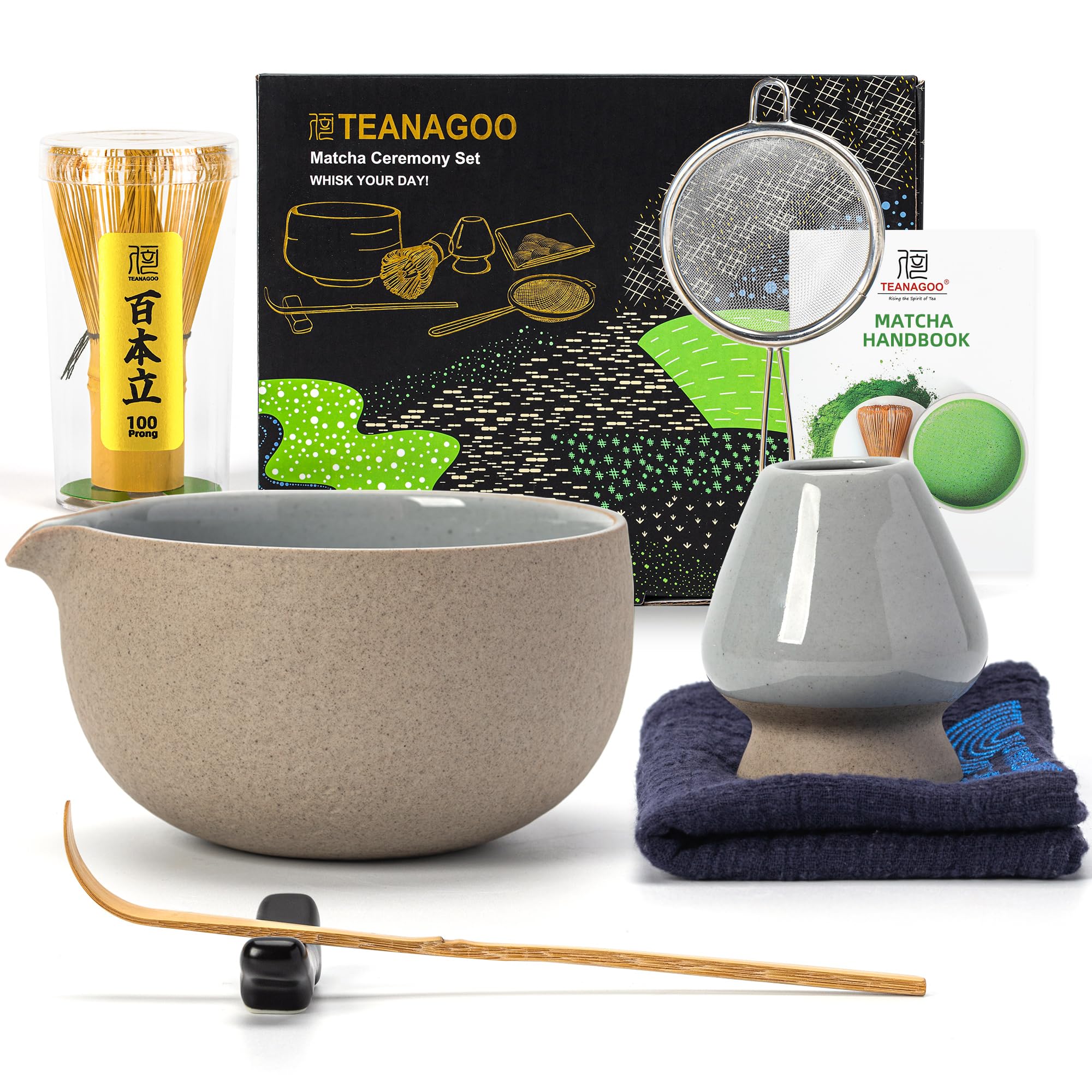 TEANAGOO Juego de té japonés (7 piezas), juego de batidor Matcha, cuenco Matcha con pico, batid