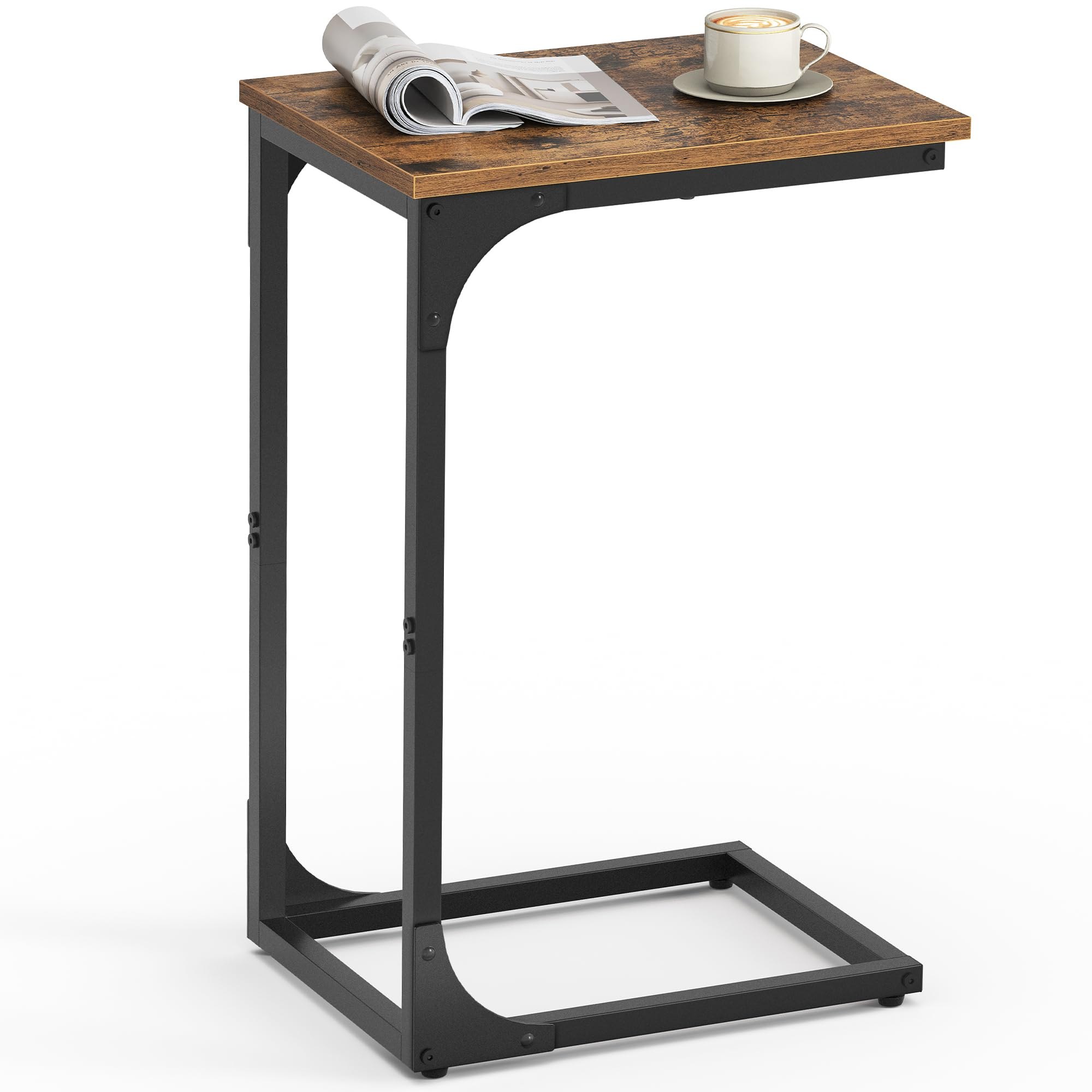 Mesa auxiliar en forma de C, industrial y moderna