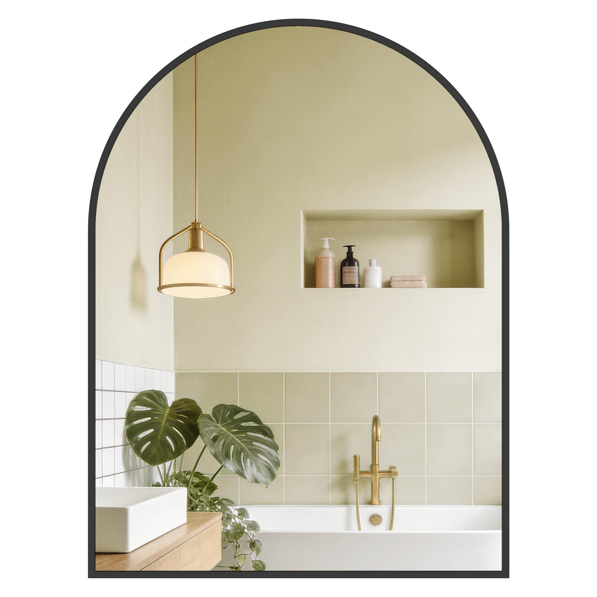 SONGMICS Espejo de Baño, Espejo de Pared, Arqueado, Marco de Aluminio, 81 x 61 cm, Lámina de Se oferta descuento