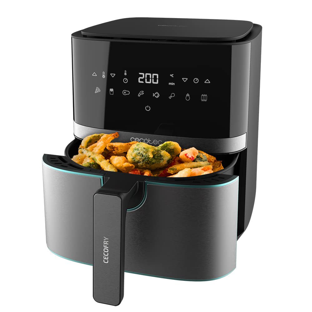 Cecotec Freidora sin Aceite de 5,5 L de Aire Caliente Cecofry Full InoxBlack 5500 Pro. 1700 W, Di