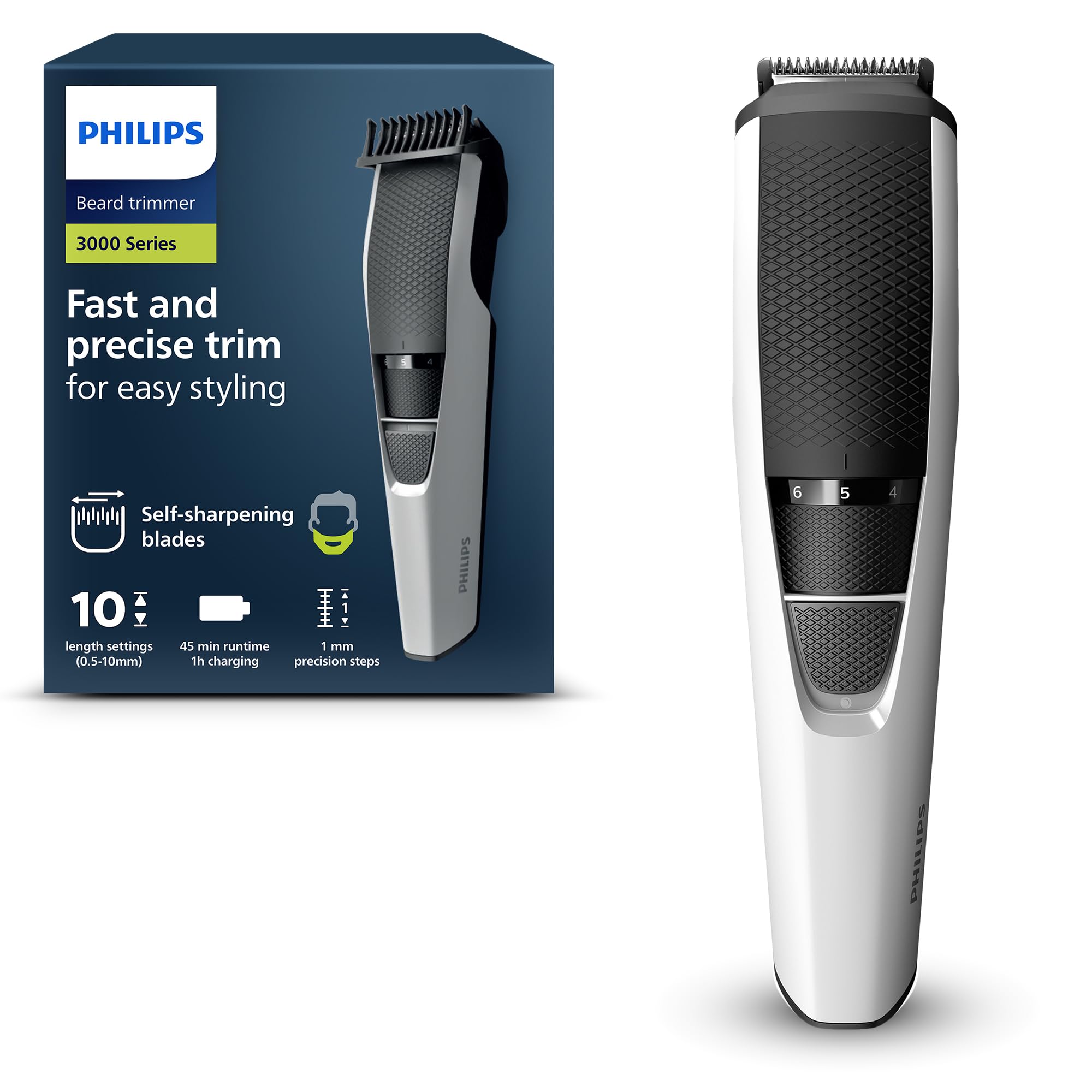 Philips Recortador de Barba Serie 3000, Teconología Lift & Trim, Cuchillas con puntas redondeada