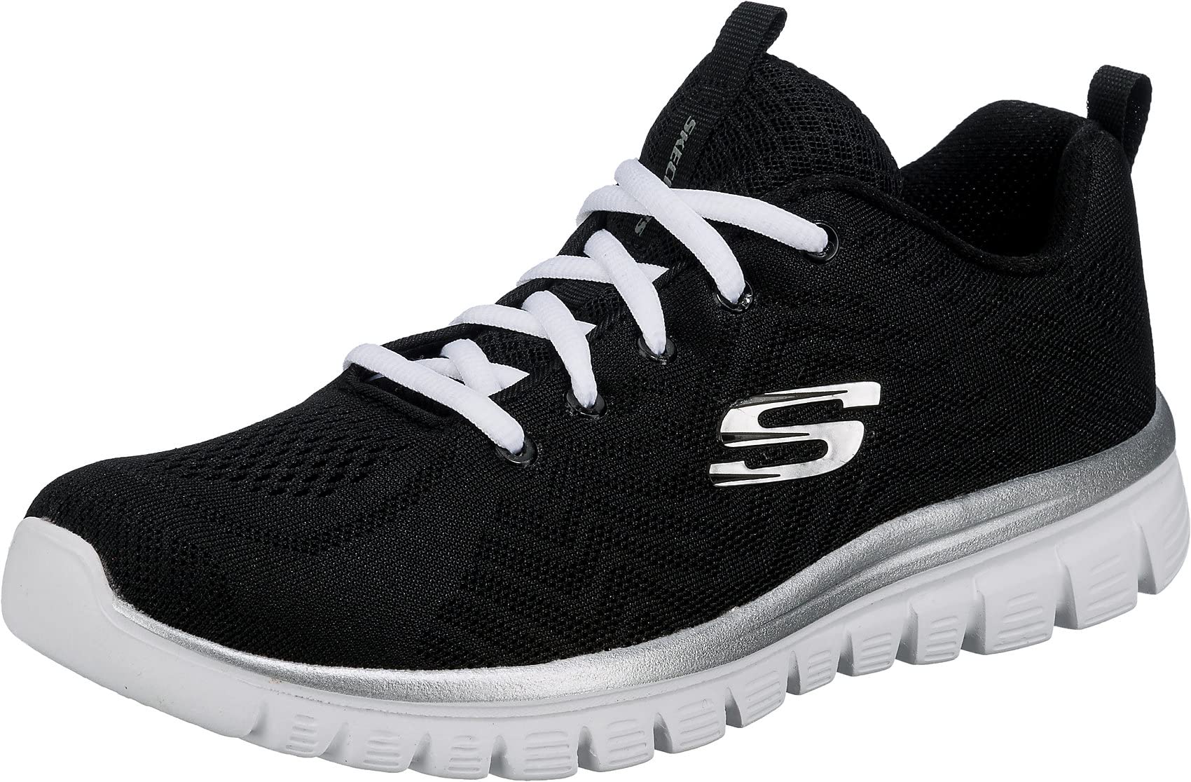 Skechers Graceful Get Connected Regular, Zapatillas Mujer, Black Mesh White Trim, 40 EU