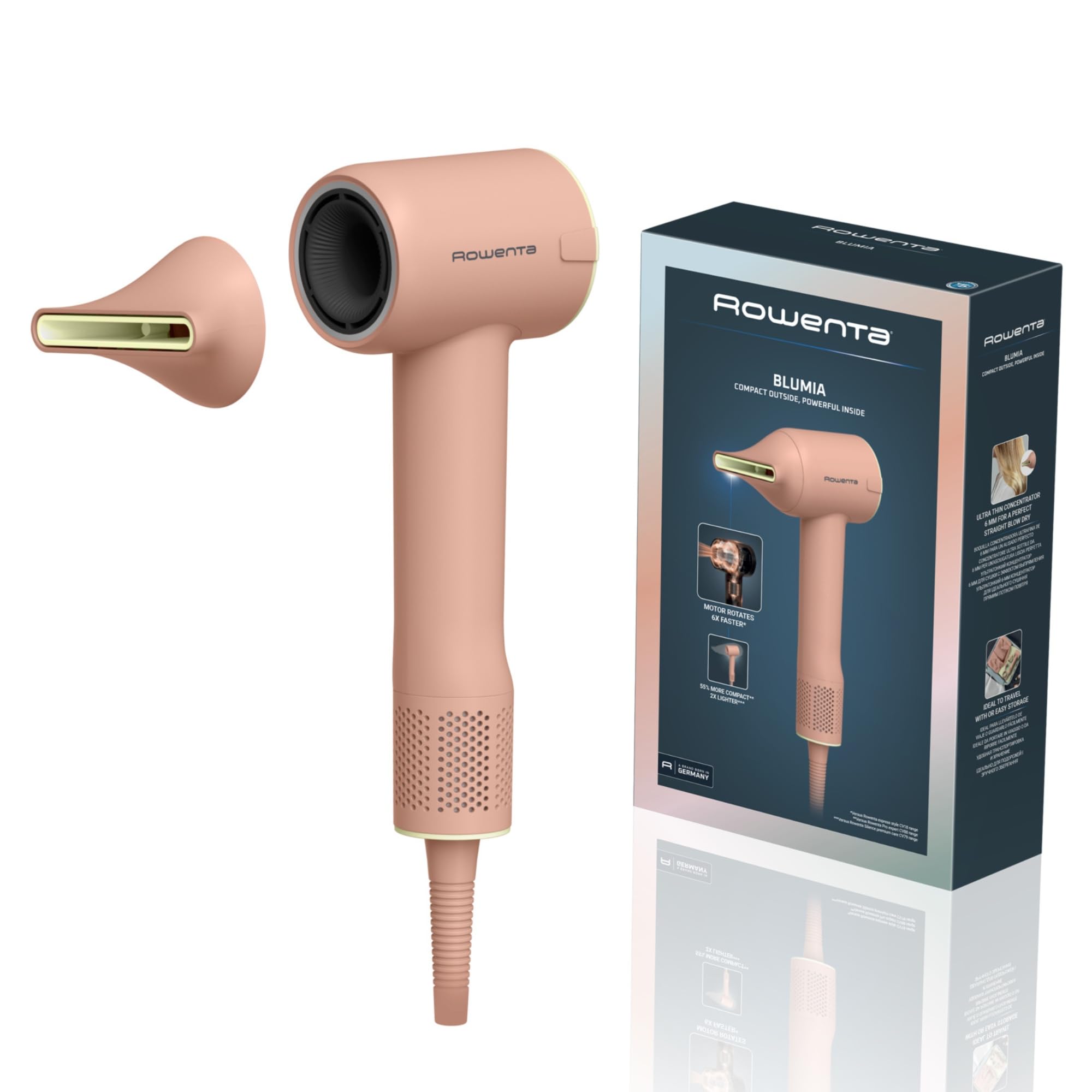 Rowenta Blumia Secador de Pelo Compacto y Ligero 350g, Motor Digital, Secado Rápido, Generador I