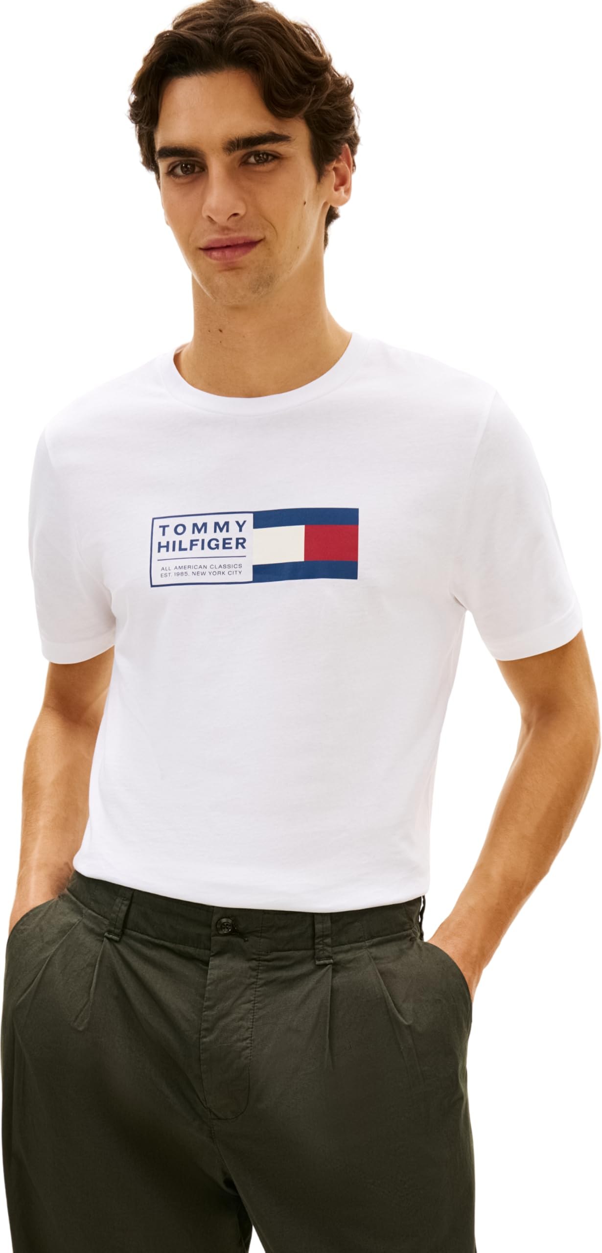 Tommy Hilfiger Camiseta para Hombre Love Text Box tee MW0MW42366 S/S, Color Blanco, Talla S