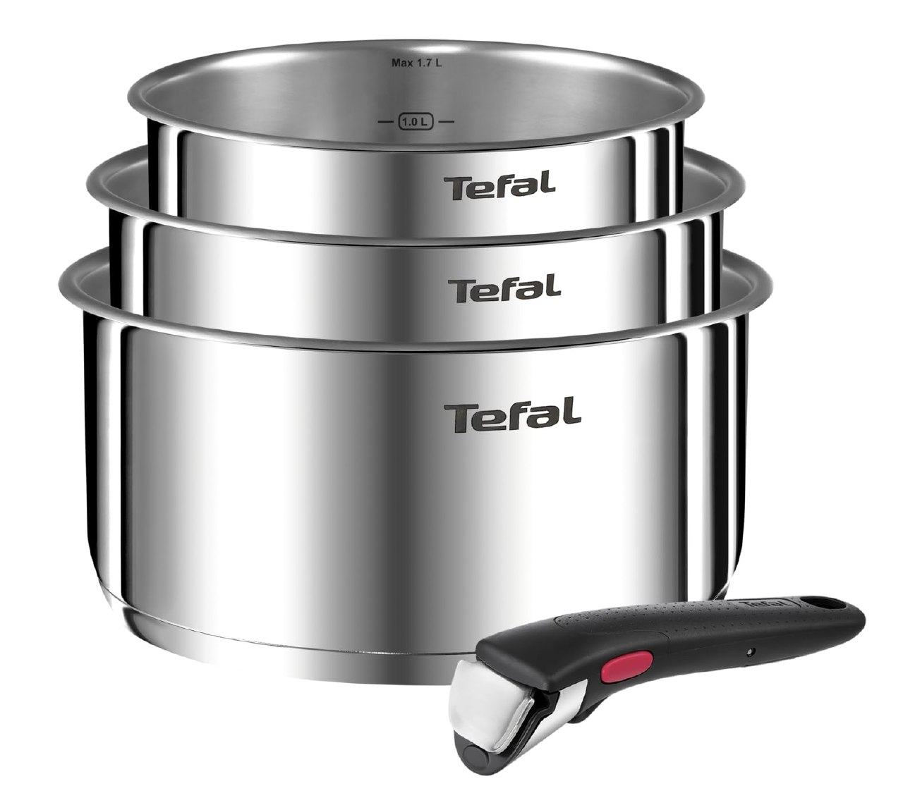 Tefal Ingenio Emotion - Juego de 3 Cazos 16/18/20 cm + Mango extraíble, Apto inducción, antiadh