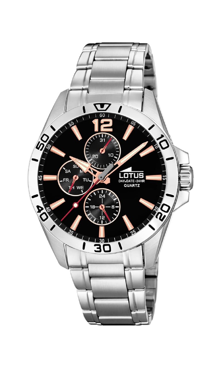 LOTUS Reloj Hombre Analógico de Acero Inoxidable 316l Plateado - Movimiento de Cuarzo - Cristal