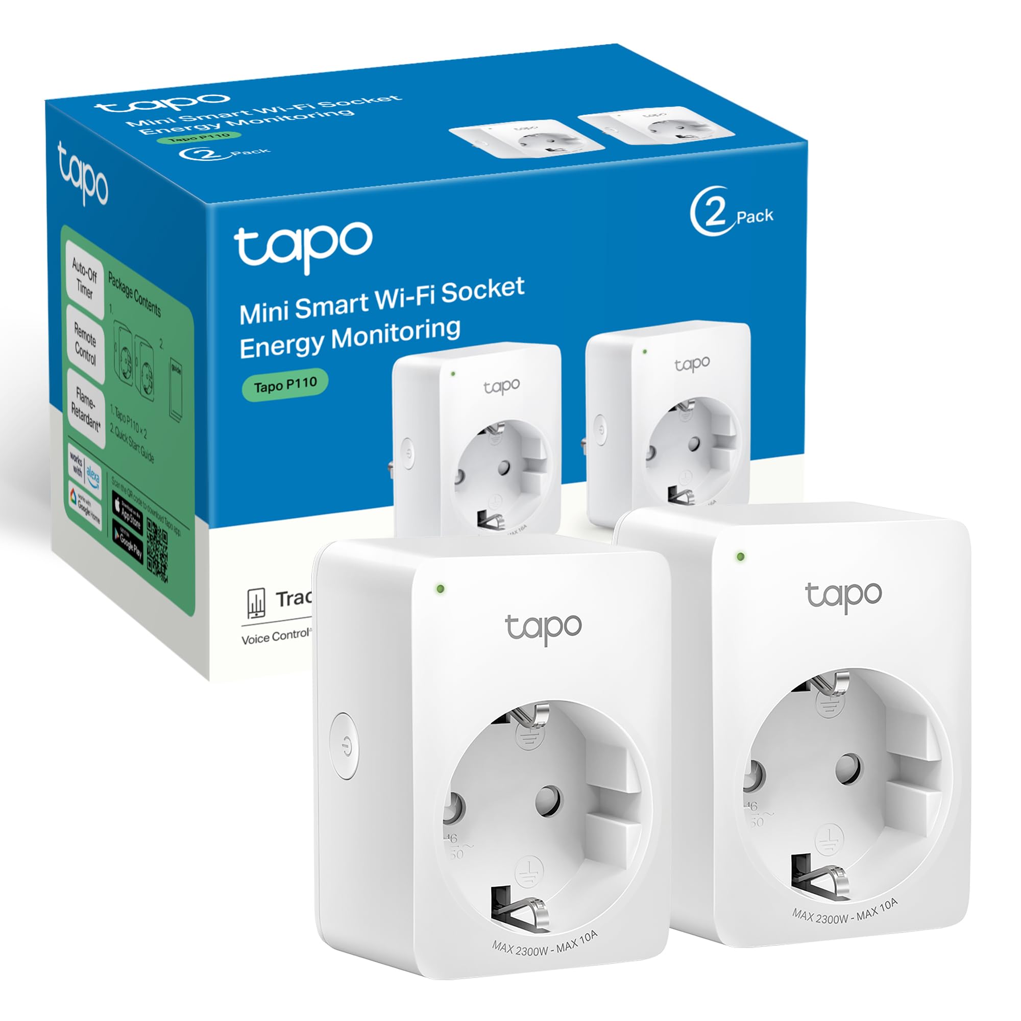 Tapo P110 (2 paquetes) – Mini enchufe inteligente Wi-Fi (con monitoreo de energía), programaci