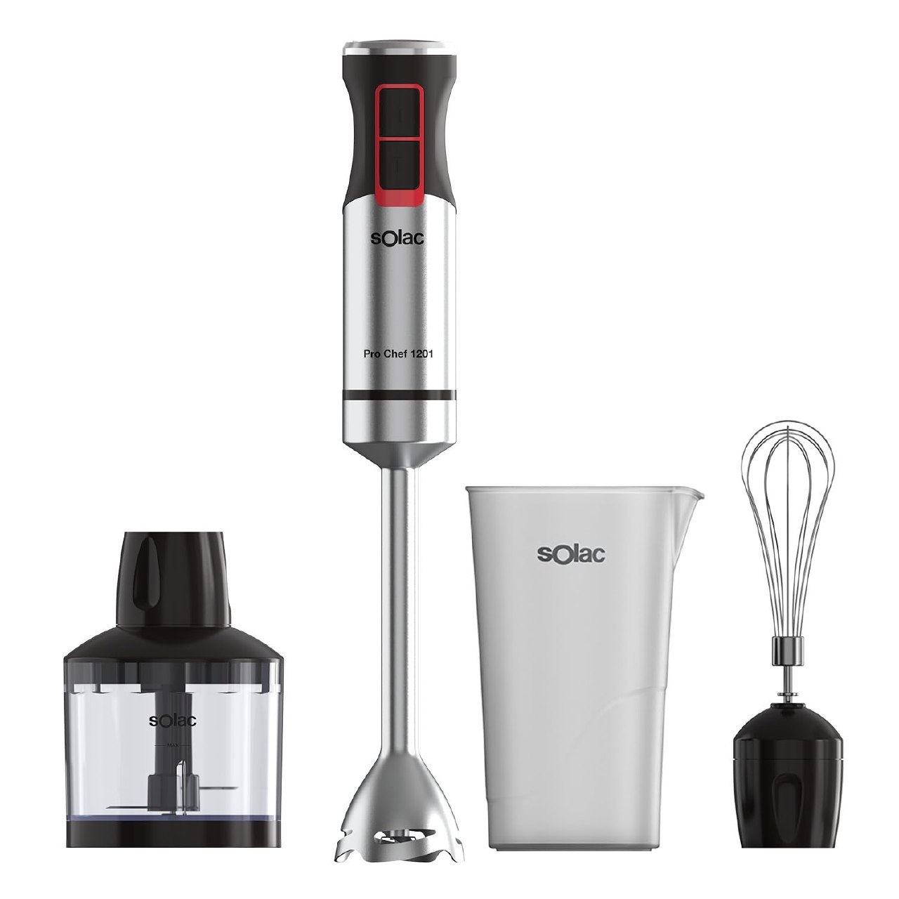 Solac - Batidora de Mano Pro Chef 1201, 1200W, 21 Velocidades Ajustables + Turbo, 4 Cuchillas Ace