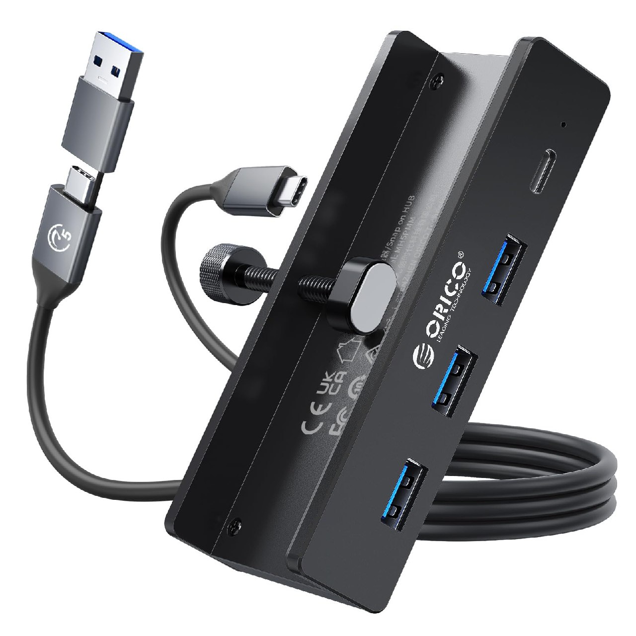 ORICO Concentrador USB 3.0 de aluminio con conector de alimentación de 5 V, 5 Gbps, 4 puertos US