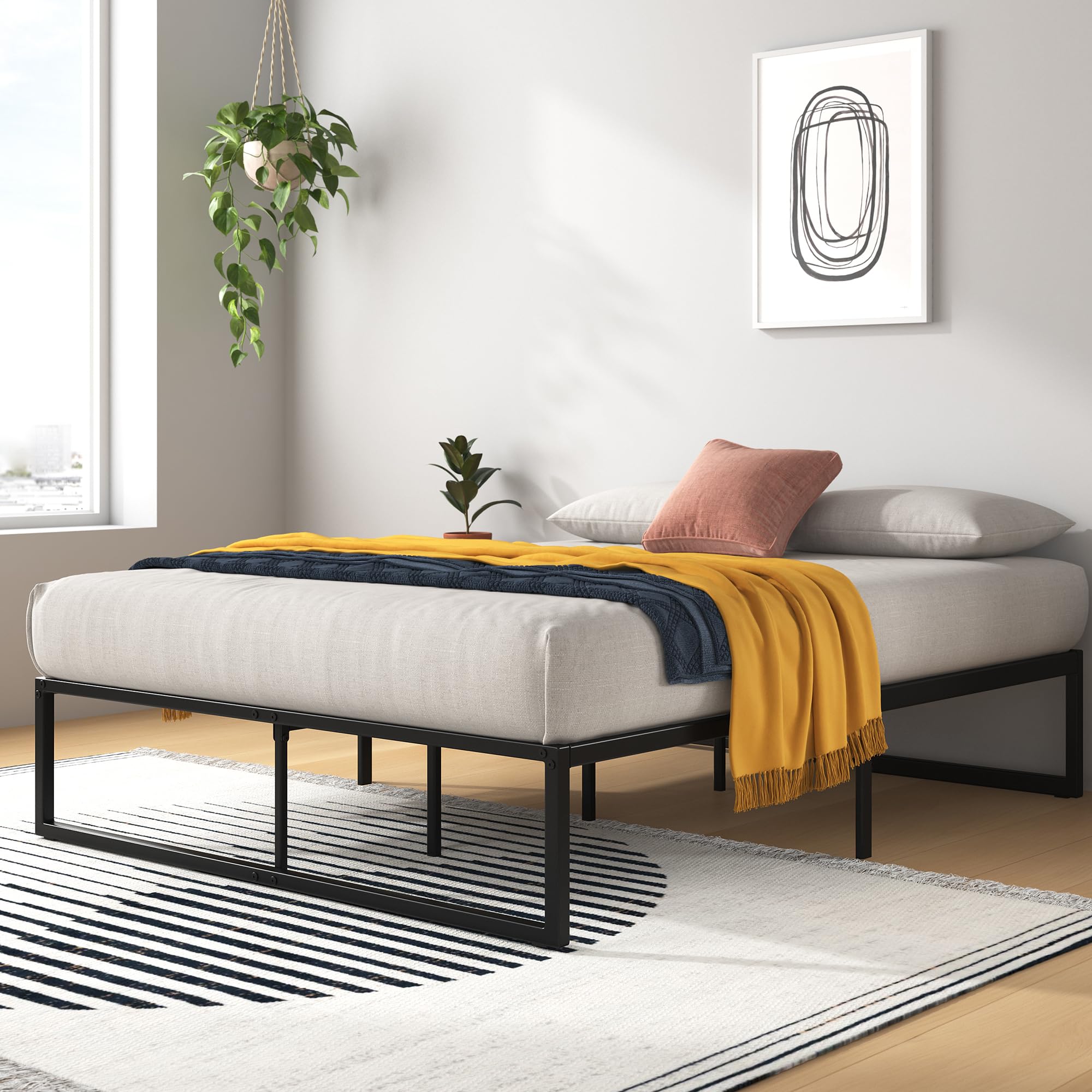 Zinus Lorelai Somier 135x190 cm - Altura 36 cm - Base Cama Matrimonio en Acero - Láminas de Meta