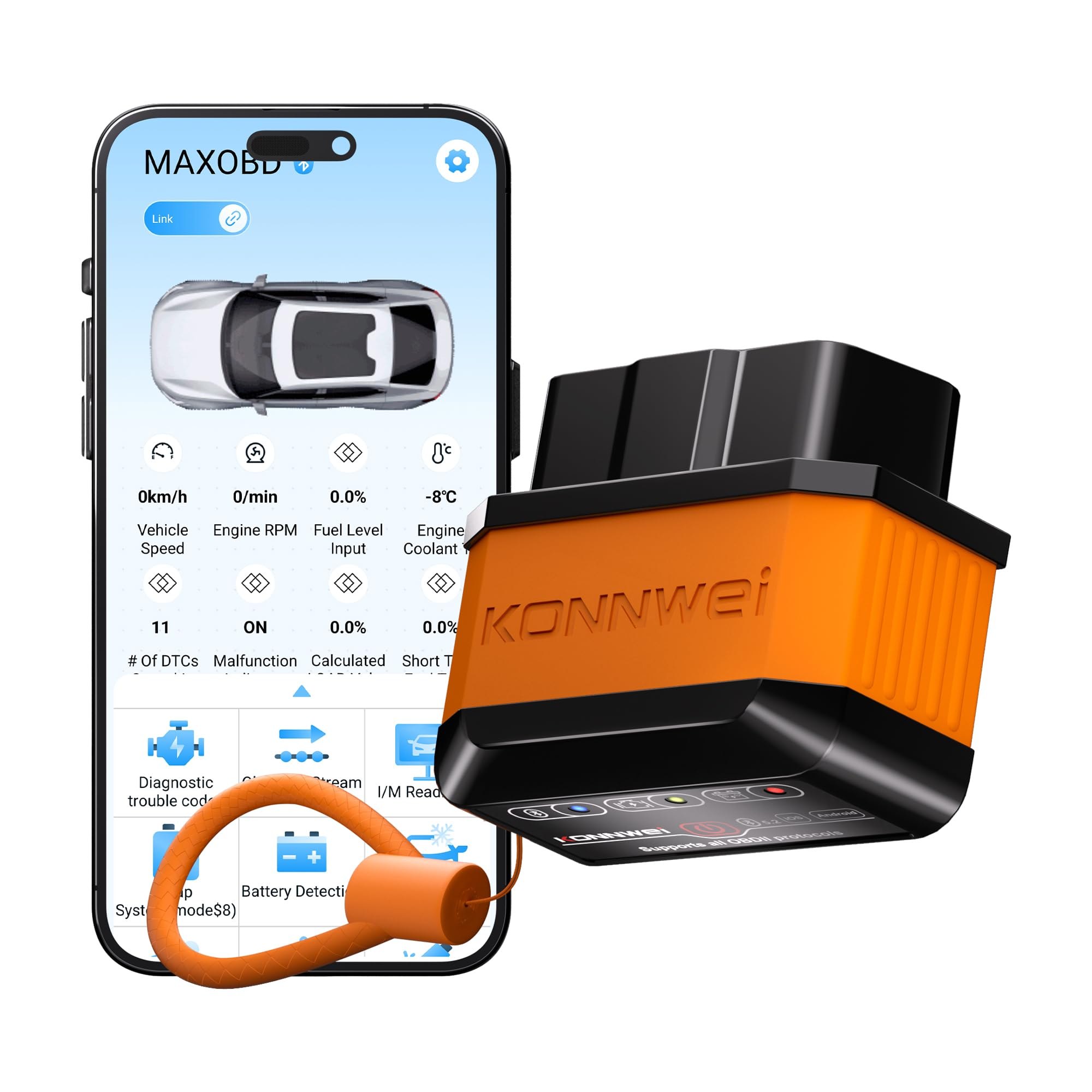 KONNWEI Dispositivo de Diagnóstico OBD2 Bluetooth, Lector y Escáner Inalámbrico de Códigos de