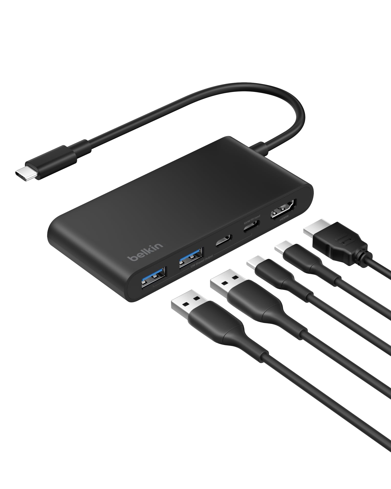 Belkin Hub USB C de 5 Puertos con 1 HDMI 4K a 60 Hz, Power Delivery a 100W, Transferencias de 5 G