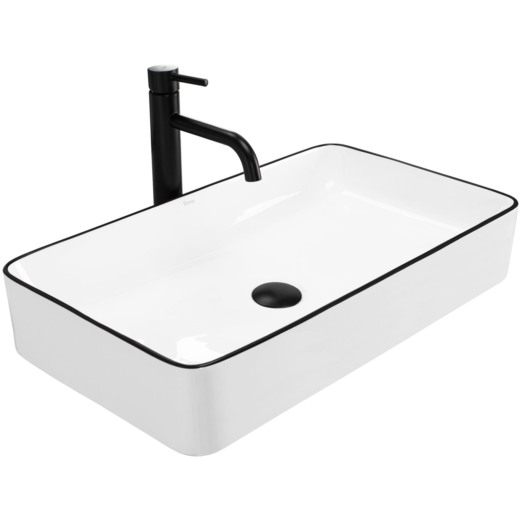 Rea Denis Black Edge Lavabo sobre Encimera de Baño 615 x 350 x 110 mm Cerámica (Blanco/Negro)