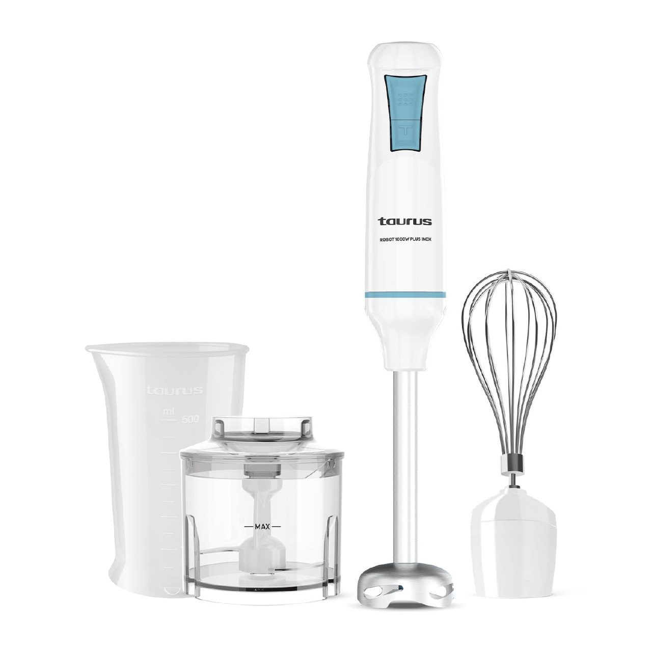 Taurus – Batidora de Mano Robot 1000 Plus INOX, 2 velocidades + Turbo, Cuchillas INOX, Campana